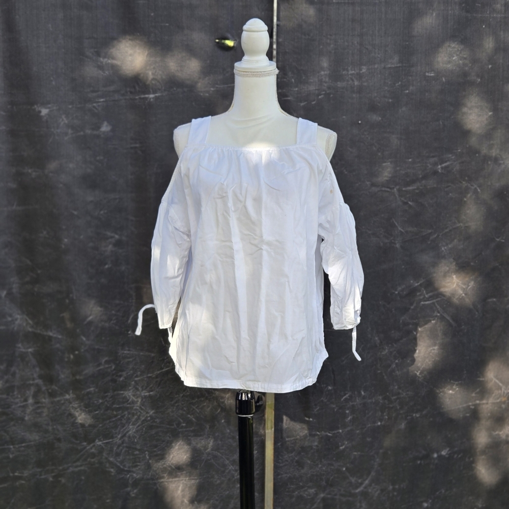 Madewell White Off-Shoulder Blouse with Tie Sleeves